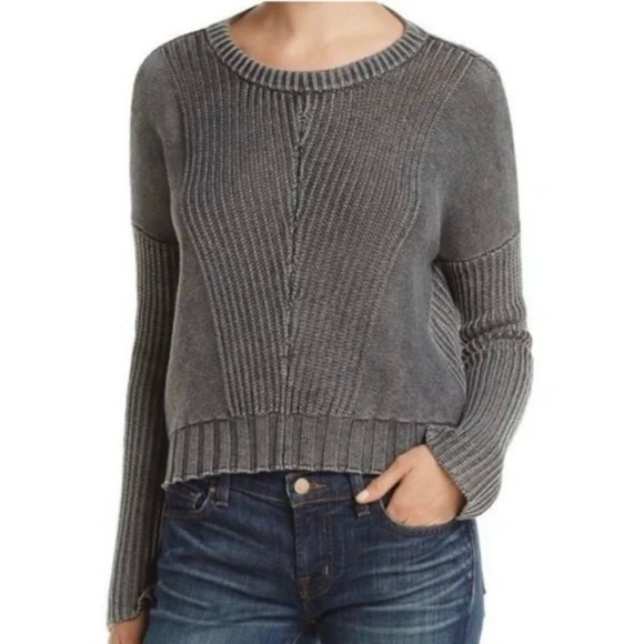 Rails Elsa Knit Sweater Vintage Black Gray Cropped Size Small Slouchy Oversized - Picture 2 of 10